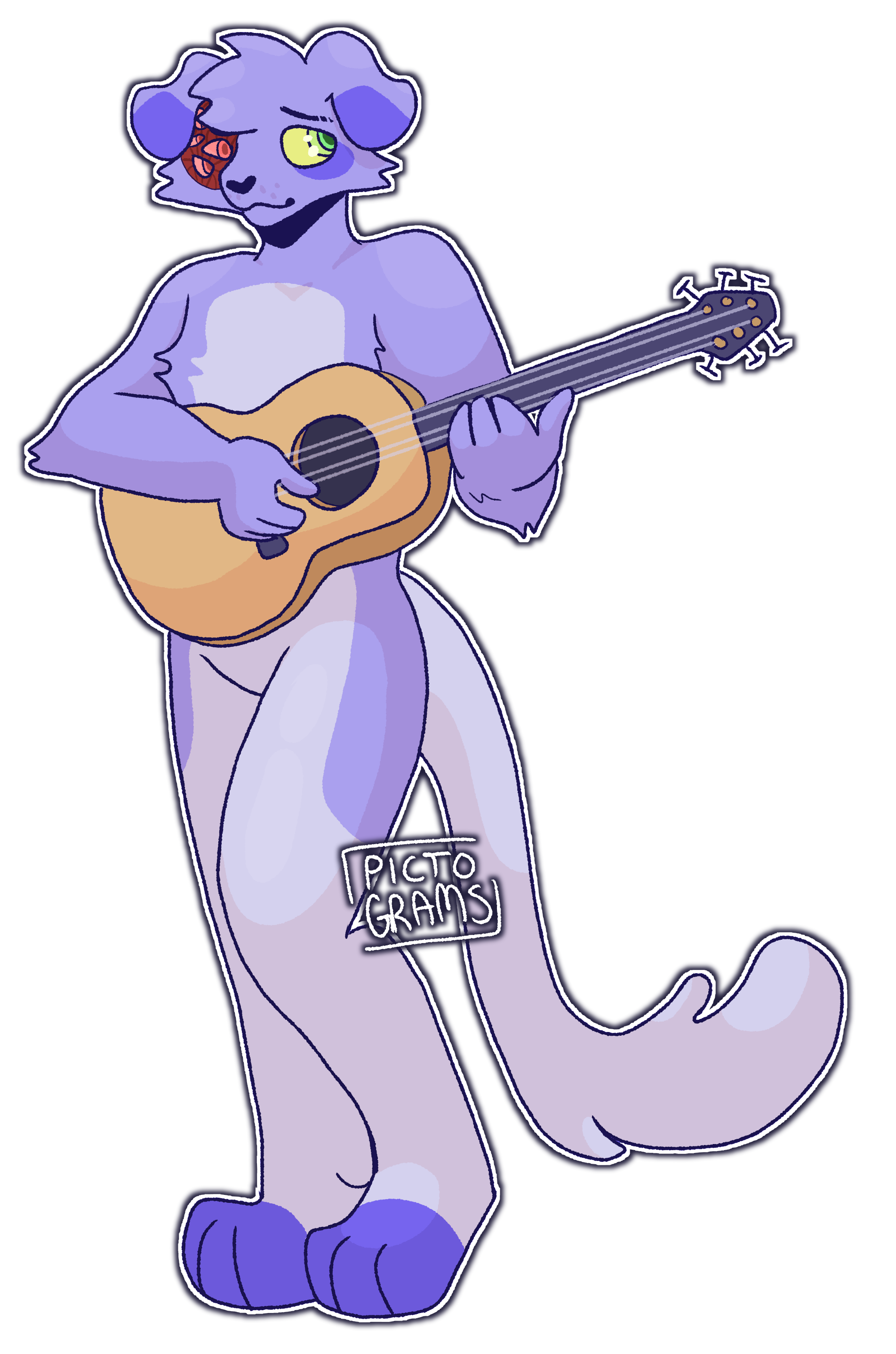 image of a purple dog furry playing a guitar